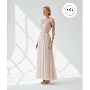 Amsale Brigittei Silk Chiffon Pleated Empire Waist Maxi Dress Gown Pink‎ Women 4